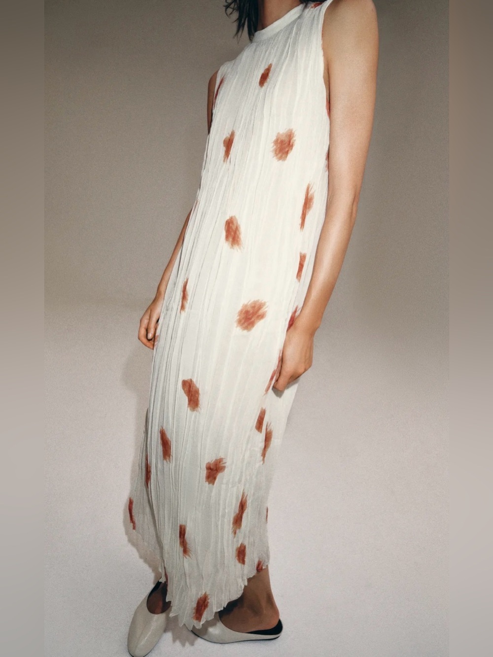 Zara Cream Maxi Dress with Rust Spot Accents